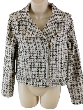 Gilli Black Grey and White Tweed Moto Blazer Size Small